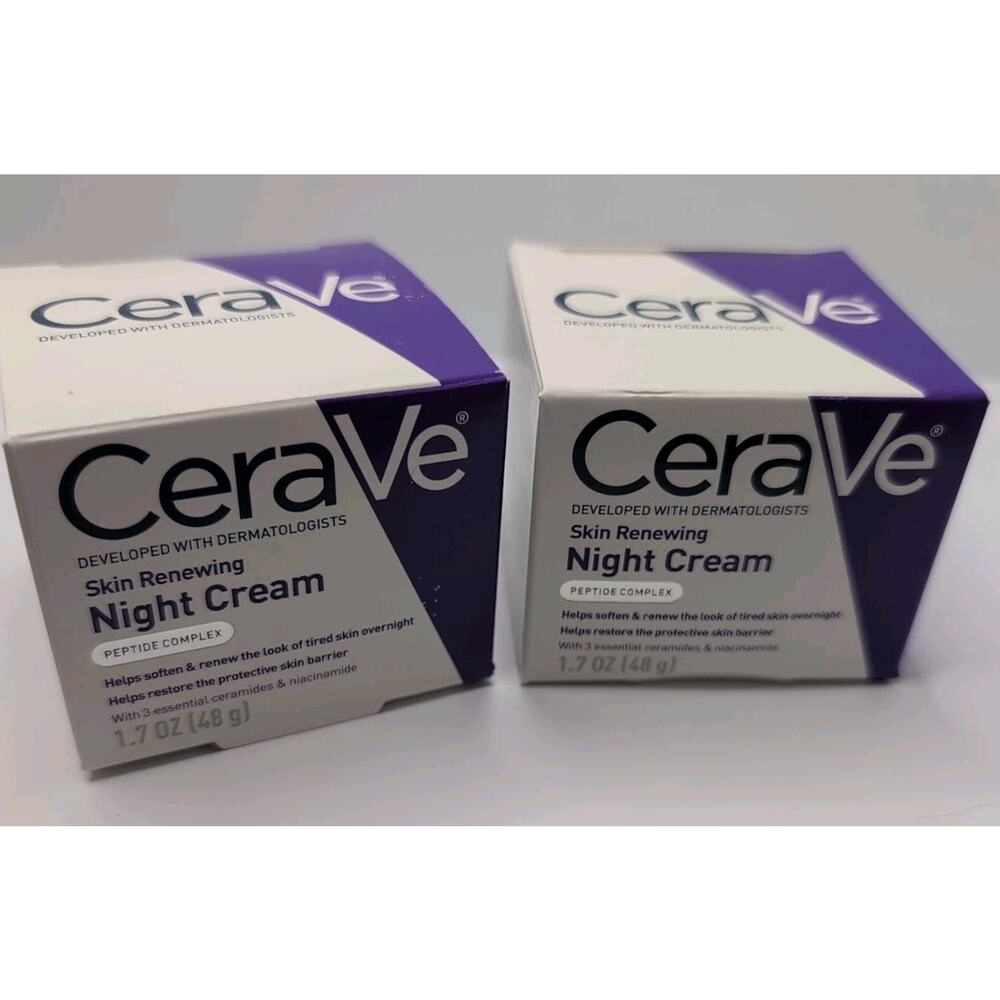 CeraVe New In Box Set Of Two Skin Renewing Night Cream Peptide Complex 1.7 oz